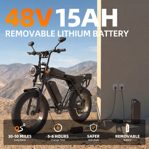 AAIRSK X5 electric bike and removable 48V 15Ah lithium battery shown charging separately.