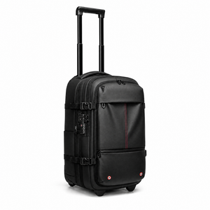 AirVault Backpack Roller Edition front-side angle with extended telescopic handle in trolley mode