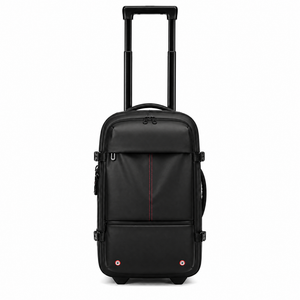 AirVault Roller Backpack upright front view with telescopic trolley handle fully extended