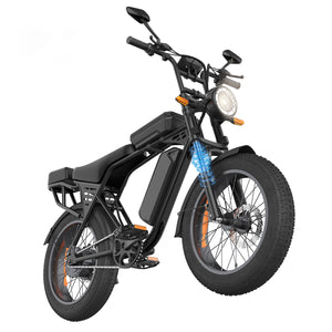 AAIRSK X5 black electric bike from the opposite front angle, showing chain drive, battery and disc brakes.