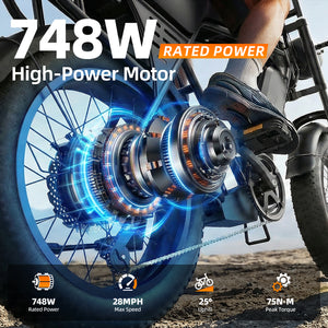 AAIRSK X5 rear hub motor cutaway graphic with 748W rated power label.